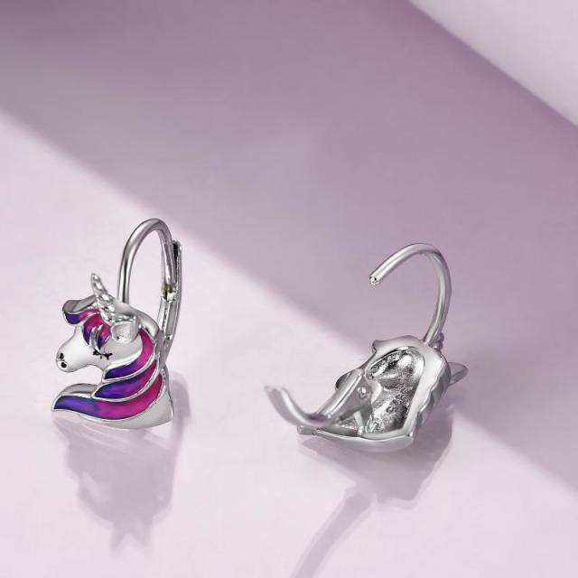 Orecchini a leva con unicorno in argento sterling-4