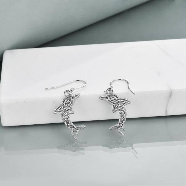 Orecchini pendenti con nodo celtico delfino in argento sterling-4