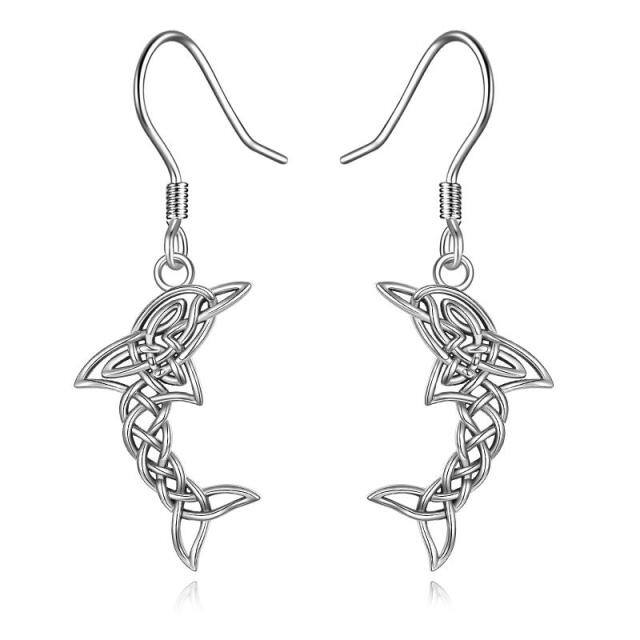 Orecchini pendenti con nodo celtico delfino in argento sterling-1