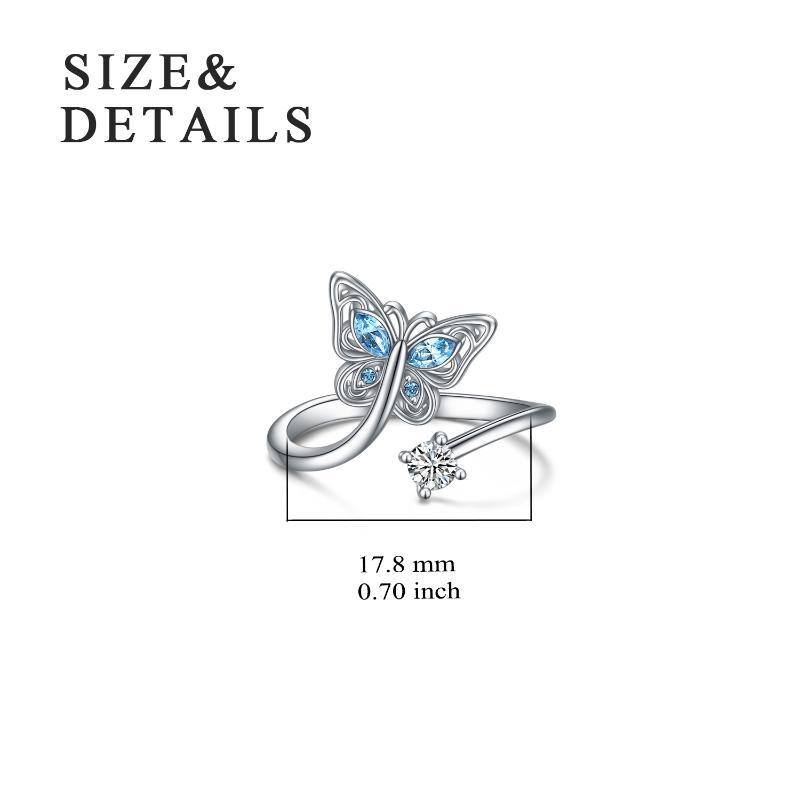 Sterling Silver Circular Shaped & Marquise Shaped Crystal Butterfly Open Ring-5