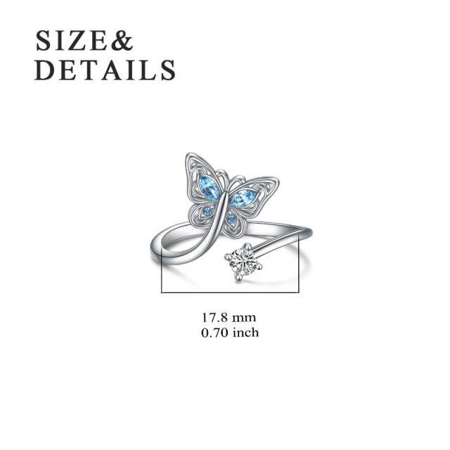 Sterling Silver Circular Shaped & Marquise Shaped Crystal Butterfly Open Ring-4