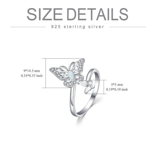 Sterling Silver Opal Butterfly Open Ring-4