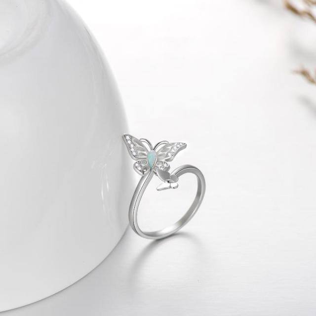 Sterling Silver Opal Butterfly Open Ring-3