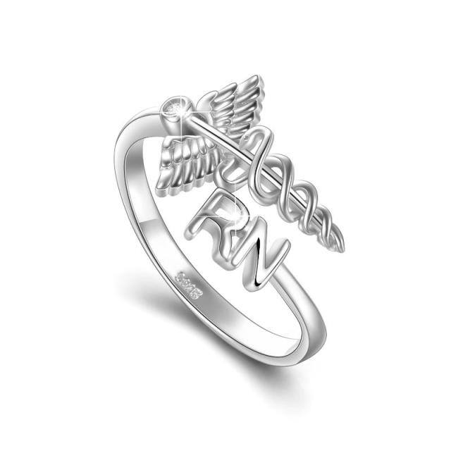 Sterling Silver Caduceus Open Ring-0