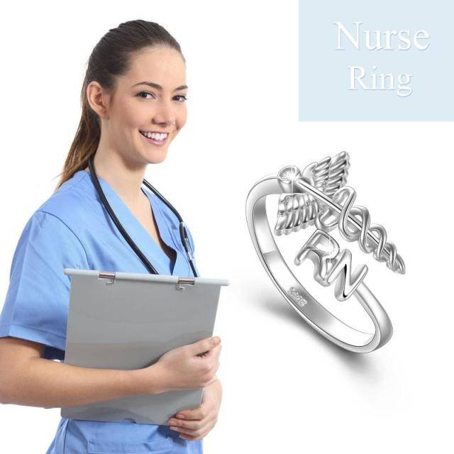 Anéis de caduceus em prata esterlina 925, presente de enfermeira RN para mulheres-1