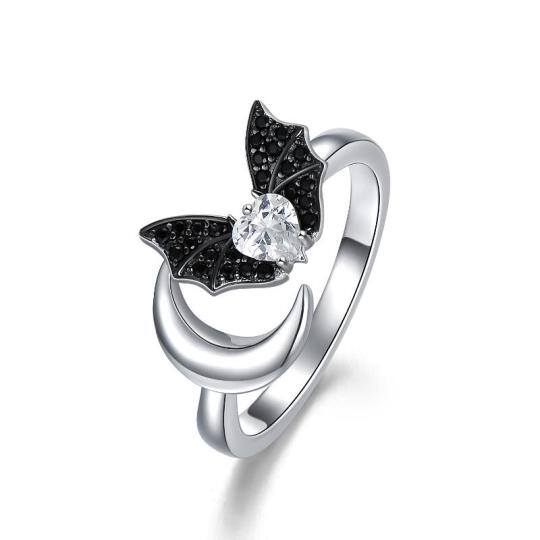 Sterling Silver Cubic Zirconia Bat & Moon Open Ring