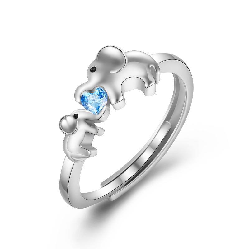 Sterling Silver Cubic Zirconia Elephant & Heart Ring-47