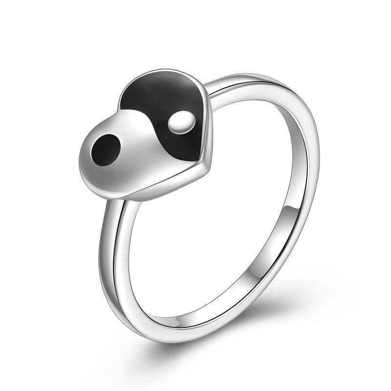 Anillo Yin Yang con forma de corazón de plata de ley-1