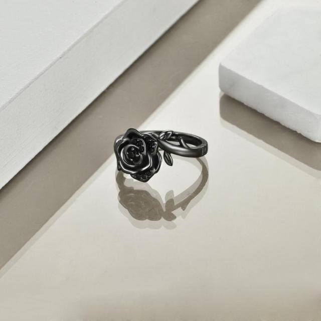 Sterling Silver with Black Rhodium Cubic Zirconia Rose Ring-2