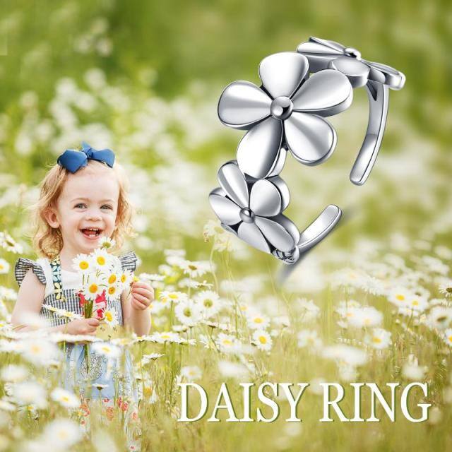 Anillo abierto Daisy de plata de ley-5