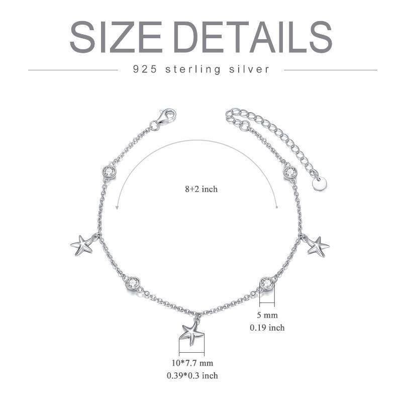 Sterling Silver Circular Shaped Crystal Star Single Layer Anklet-5