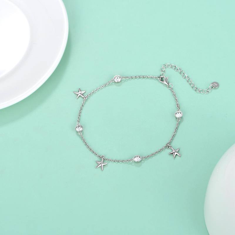 Sterling Silver Circular Shaped Crystal Star Single Layer Anklet-3