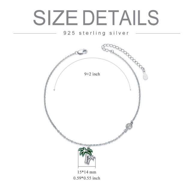 Sterling Silver Circular Shaped Crystal Coconut Tree Single Layer Anklet-5