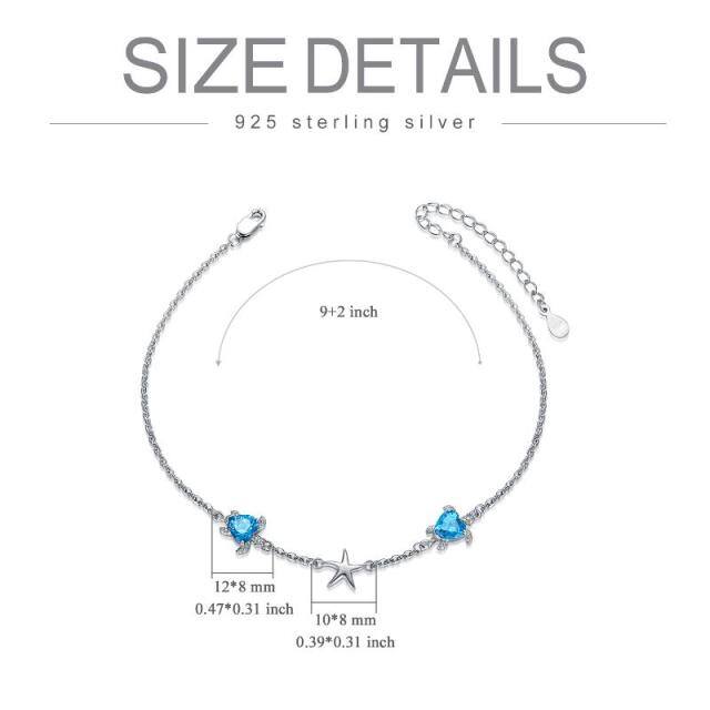 Sterling zilveren hartvorm Cubic Zirconia zeeschildpad & zeester Enkel Enkelvoudige laag e-3