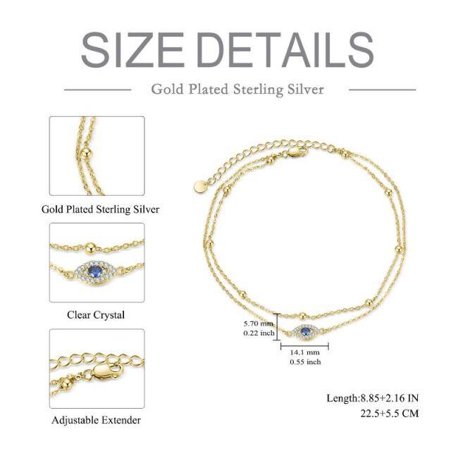 Sterling Silver with Yellow Gold Plated Circular Shaped Cubic Zirconia Evil Eye Multi-layered Anklet-5