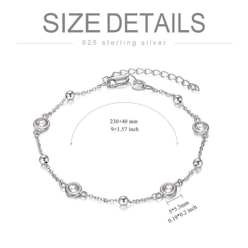Sterling Silver Round Cubic Zirconia Single Layer Anklet-5