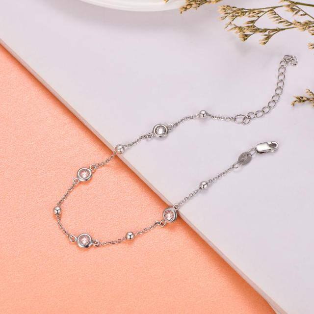 Sterling Silver Circular Shaped Cubic Zirconia Single Layer Anklet-4