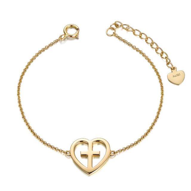 Pulsera con colgante de corazón de cruz de oro de 14 quilates-0