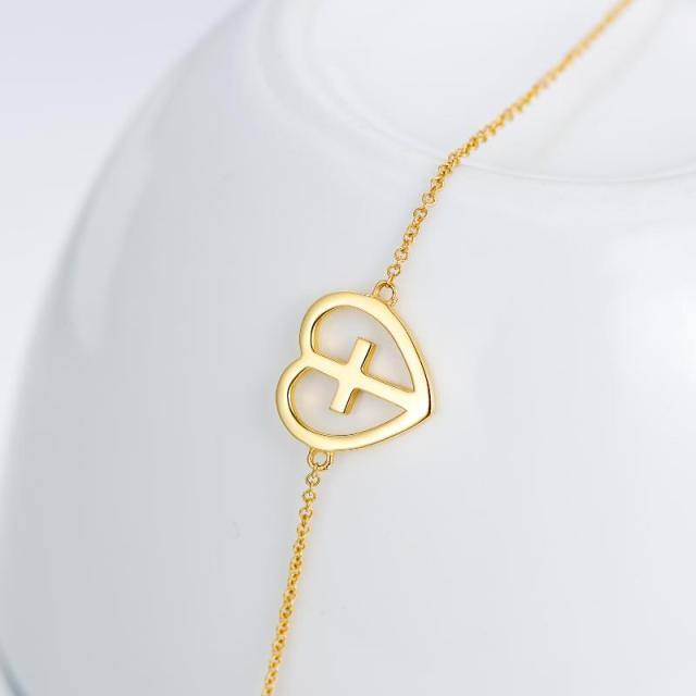 Bracelet pendentif cœur croix en or 14 carats-3