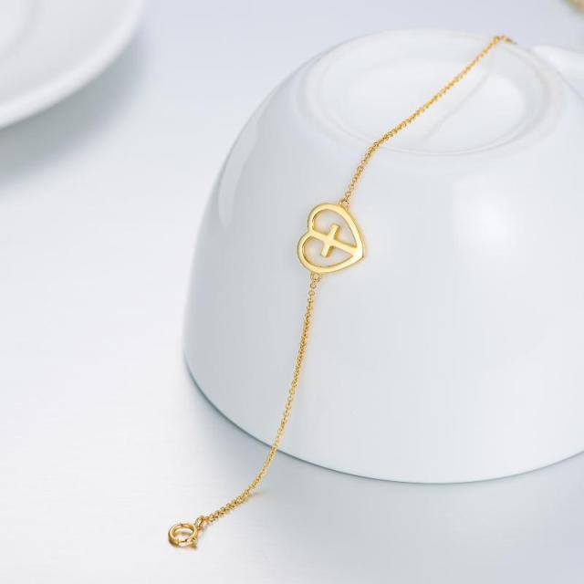 Pulsera con colgante de corazón de cruz de oro de 14 quilates-4