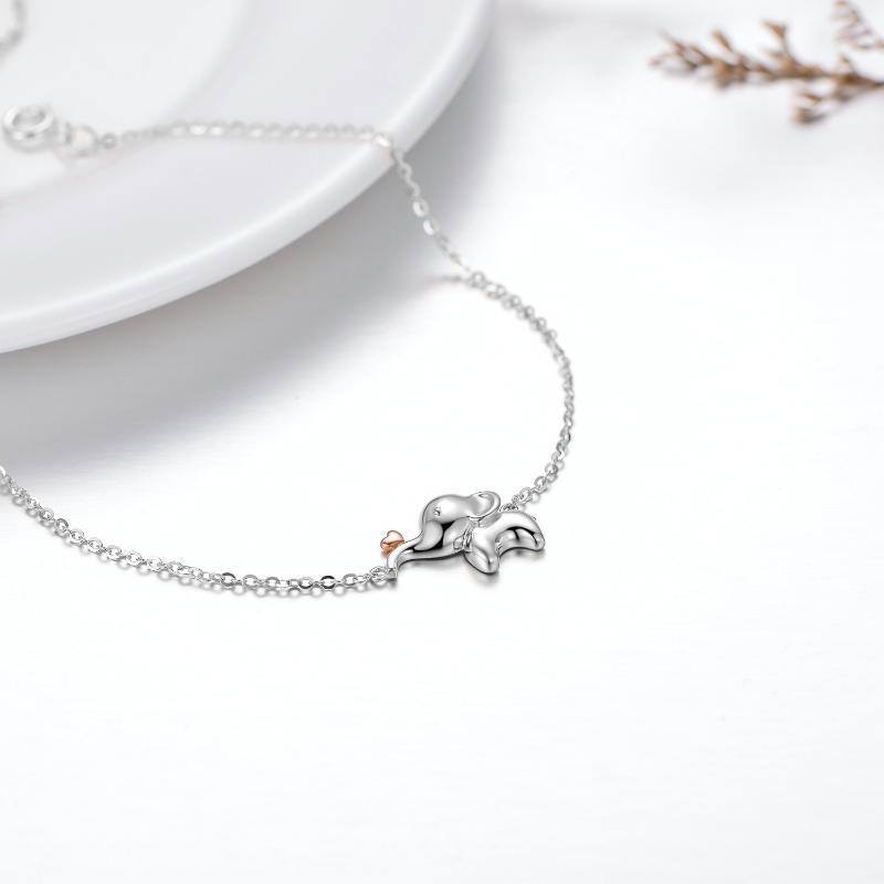 14K Silver & Rose Gold Elephant & Heart Single Layer Anklet-3