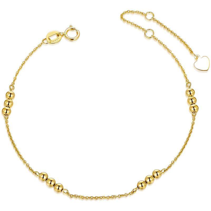 9K Yellow Gold Plated Round Bead Station Chain Bracelet