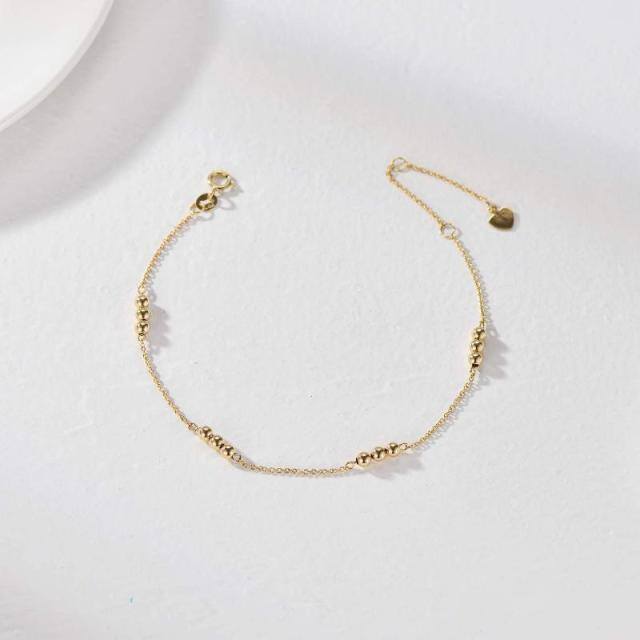Bracelet chaîne à perles rondes plaqué or jaune 9 carats-2