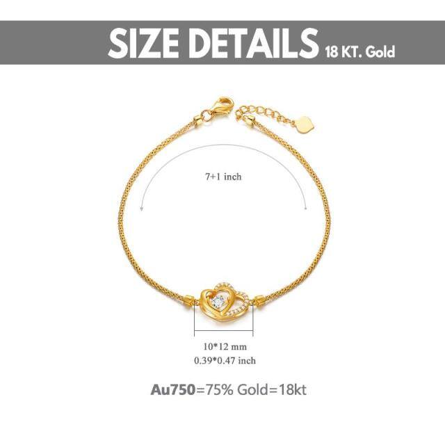 18K Gold Cubic Zirconia Heart With Heart Pendant Bracelet-7