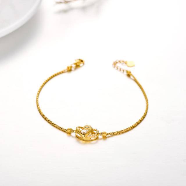 Pulsera de oro de 18 quilates de circonio cúbico corazón con colgante de corazón-3