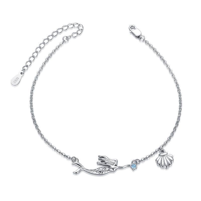 Pulsera de plata de ley con colgante redondo de circonita sirena-1