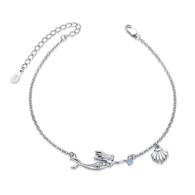 Pulsera de plata de ley con colgante redondo de circonita sirena-0