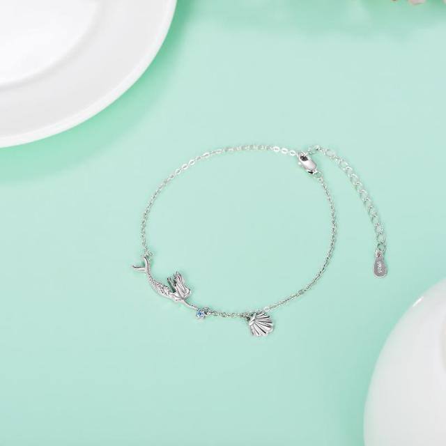 Pulsera de plata de ley con colgante redondo de circonita sirena-2