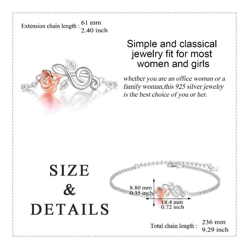 Sterling Silver Two-tone Rose & Music Symbol Pendant Bracelet-4