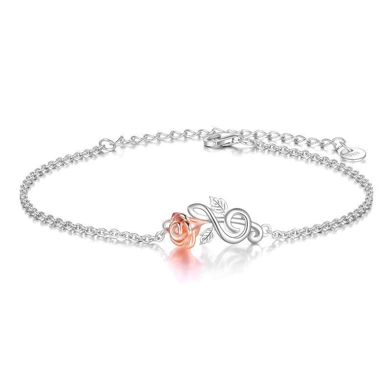 Sterling Silver Two-tone Rose & Music Symbol Pendant Bracelet-1