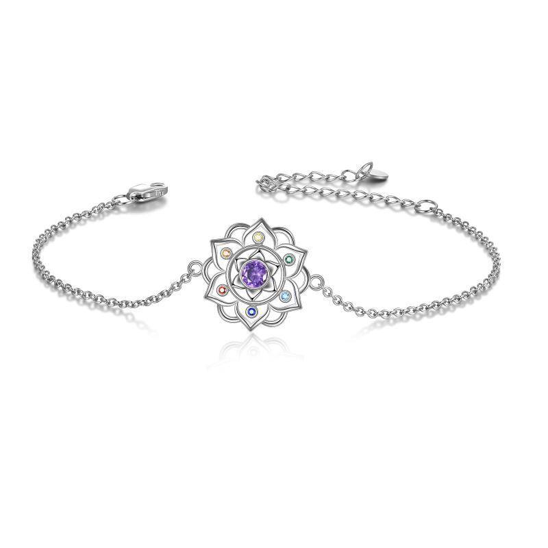 Bracelet pendentif lotus en argent sterling et diamants-1