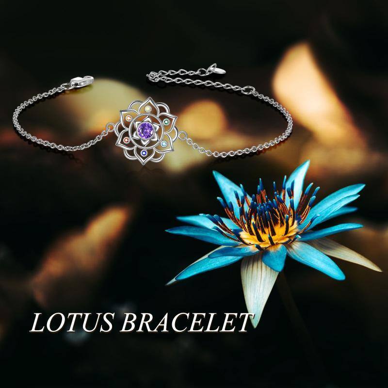 Sterling Silver Diamond Lotus Pendant Bracelet-6