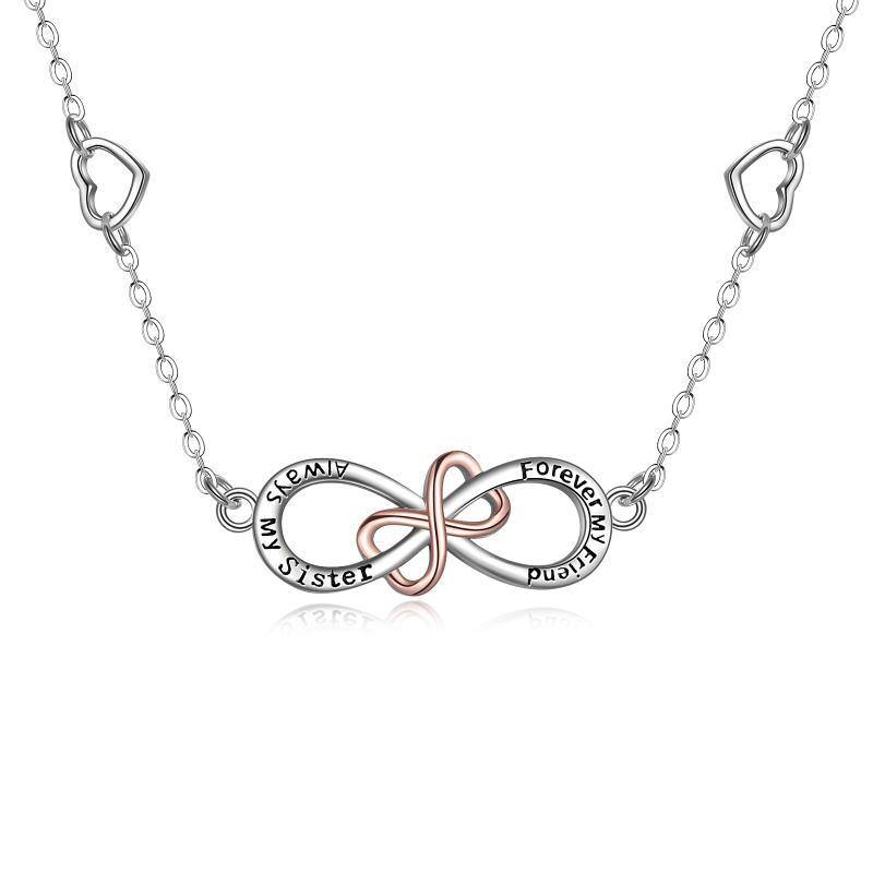 Sterling Silver Two-tone Infinite Symbol Pendant Necklace with Engraved Word-1