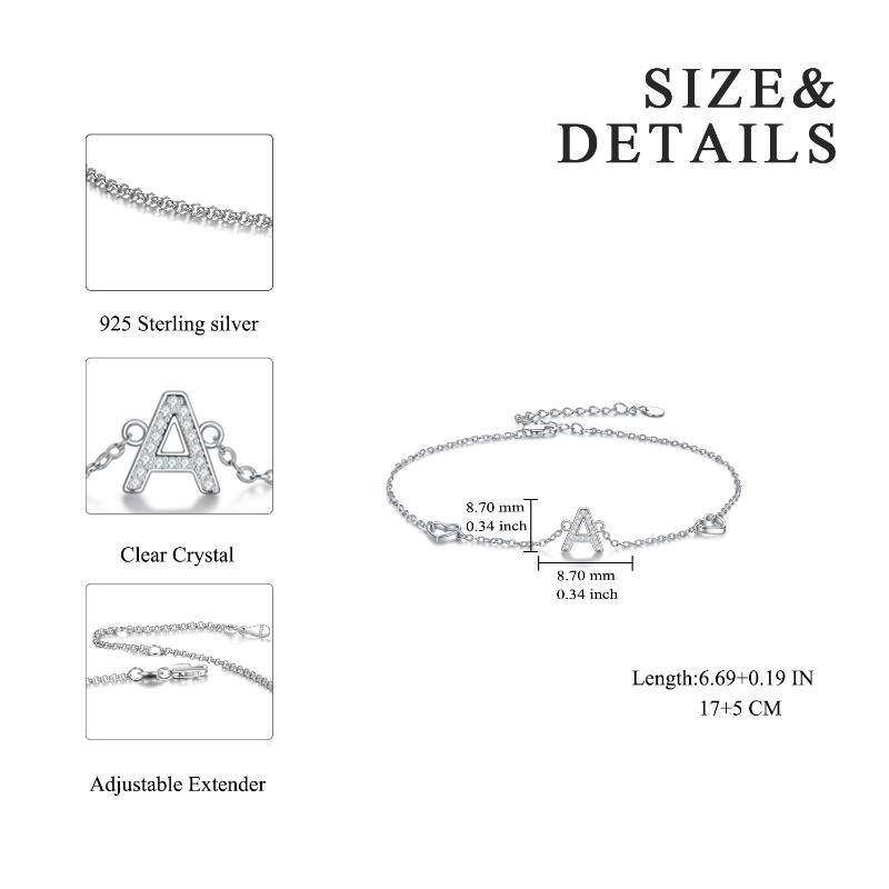 Bracelet en argent sterling avec pendentif en zircon cubique et lettre initiale A-6