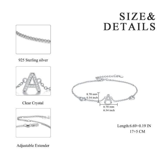 Sterling Silver Circular Shaped Cubic Zirconia Pendant Bracelet with Initial Letter A-5