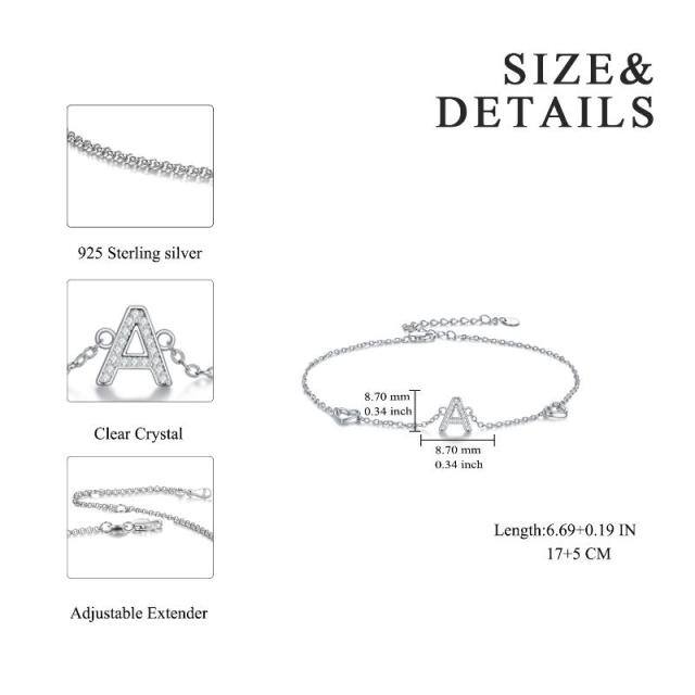 Bracelet en argent sterling avec pendentif en zircon cubique et lettre initiale A-5