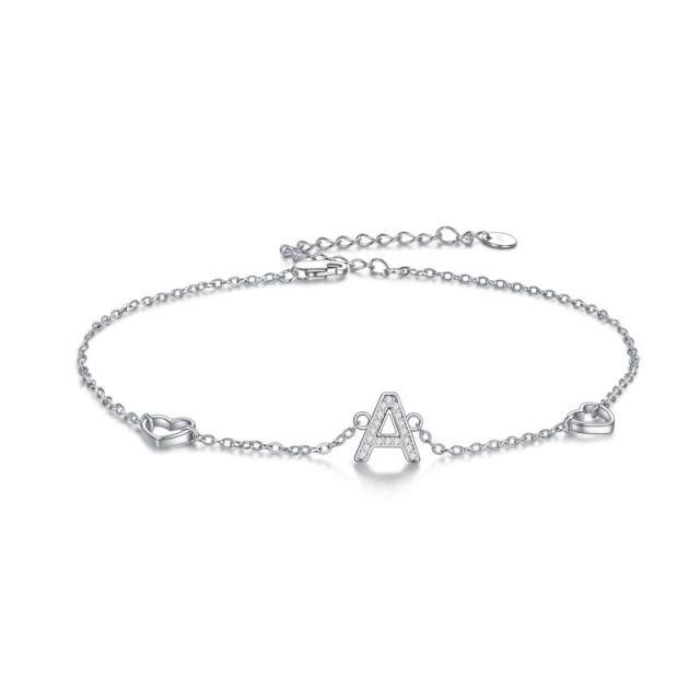 Sterling Silver Circular Shaped Cubic Zirconia Pendant Bracelet with Initial Letter A-0