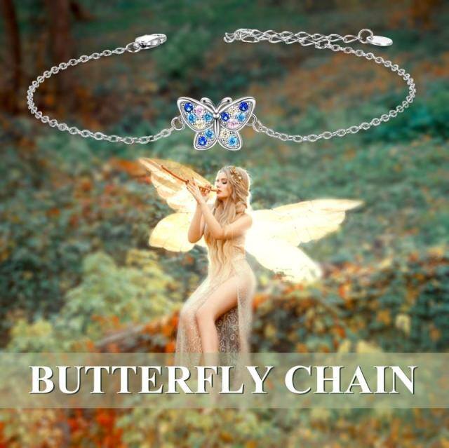 Bracelets de cheville papillon en argent sterling 925, chaîne de bracelet de cheville réglable-5