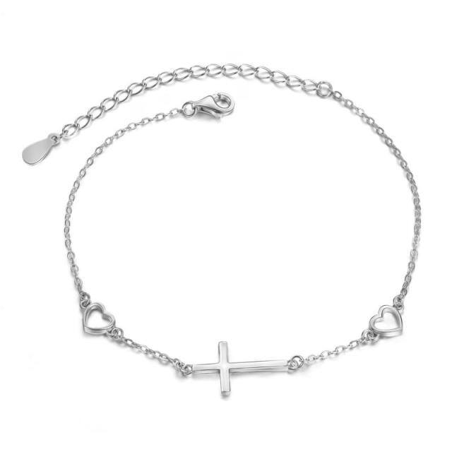 Sterling Silver Cross & Heart Pendant Bracelet-0