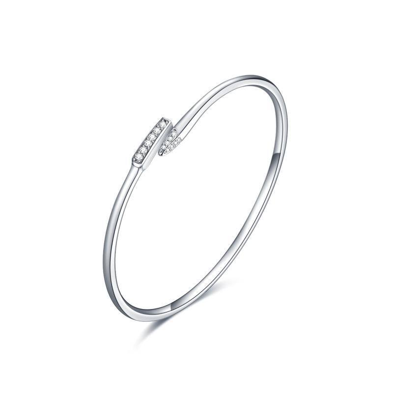 Sterling Silver Circular Shaped Cubic Zirconia Plain Bangle-1