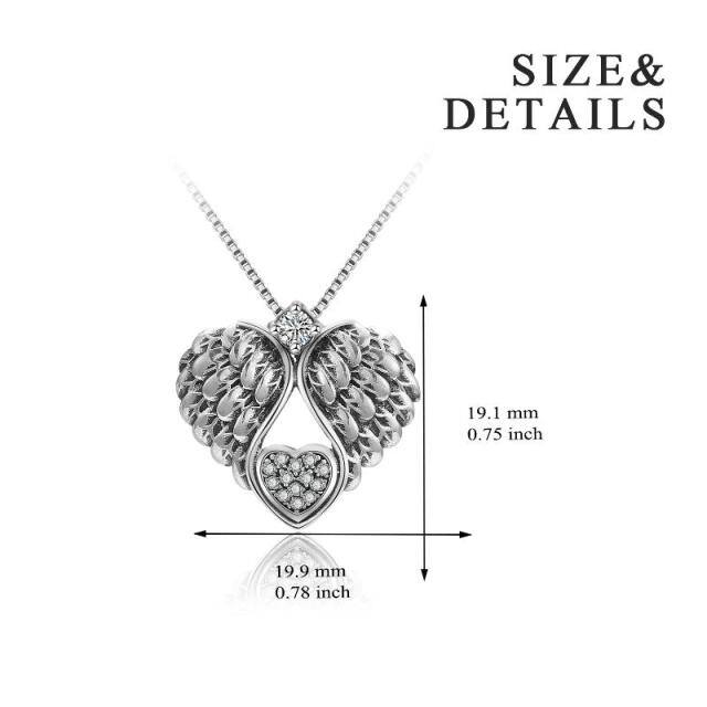 Sterling Silver Cubic Zirconia Angel Wing & Heart Pendant Necklace-4