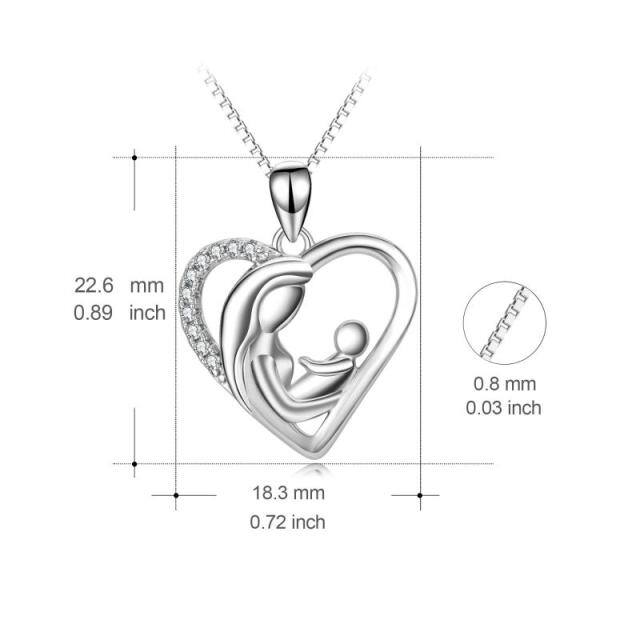 Sterling Silver Cubic Zirconia Mother & Heart Pendant Necklace-4