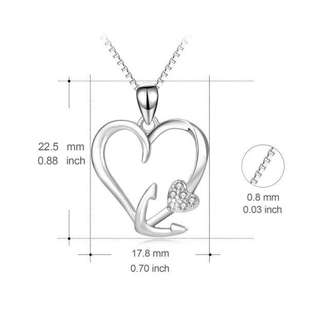Sterling Silver Circular Shaped Anchor & Heart Pendant Necklace-2