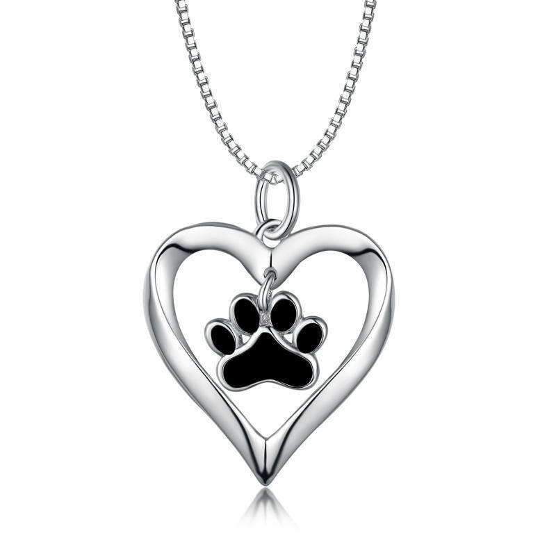 Sterling Silver Paw & Heart Pendant Necklace-1