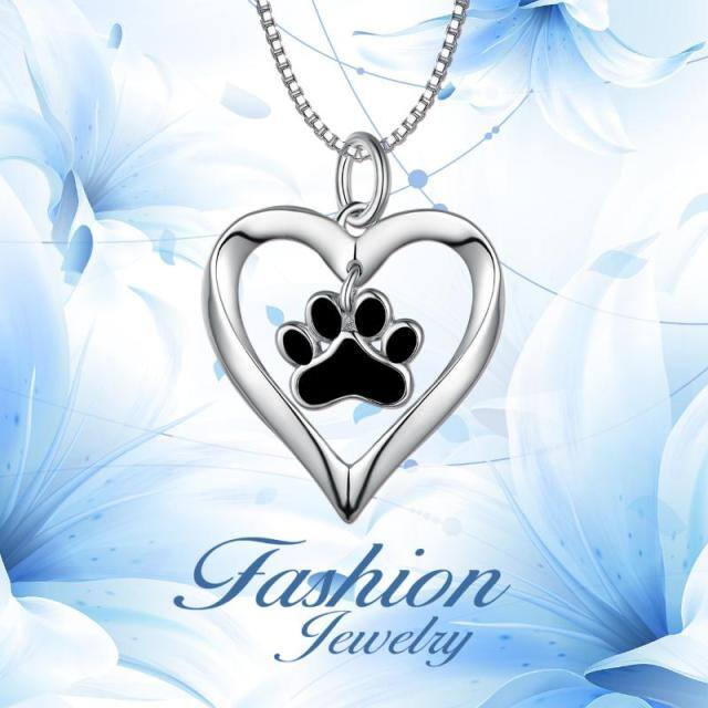 Sterling Silver Paw & Heart Pendant Necklace-3