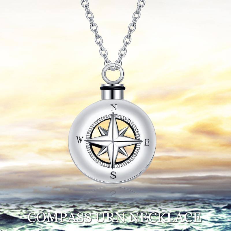 Sterling Silver Compass Urn Necklace for Ashes-6